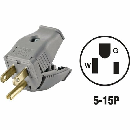 LEVITON 15A 125V 3-Wire 2-Pole Clamp Tight Cord Plug, Gray 001-3W101-0GY